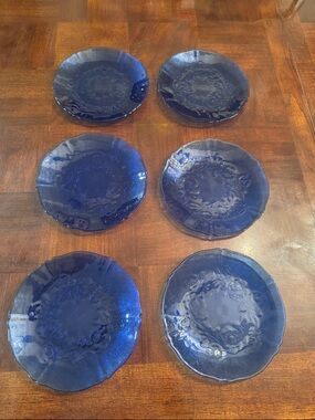 Arcoroc France Cobalt Blue Set of 6 Salad Plates 7.5" Floral Design